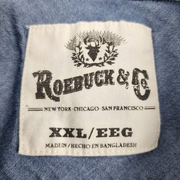 Roebuck + Co Shirt Mens XXL Blue Chambray Pearl Snap Western Button Up - Picture 3 of 6